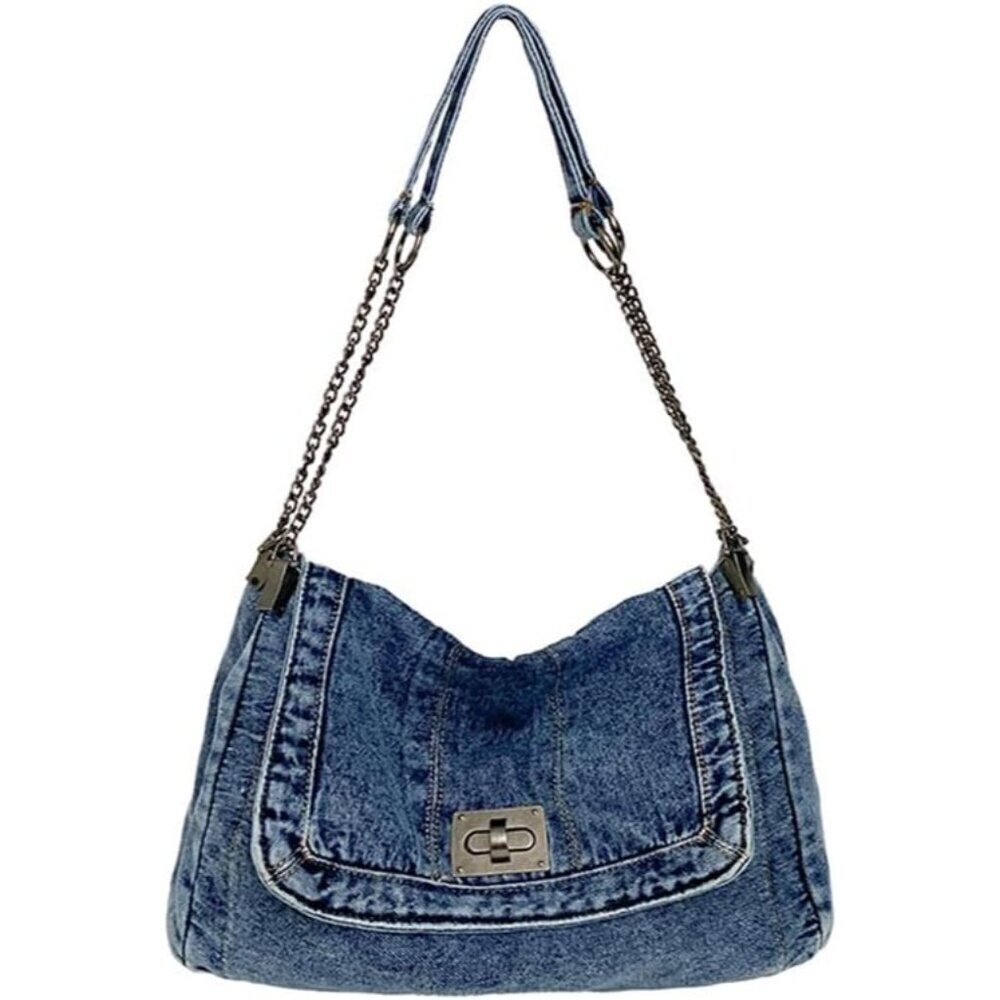 Denim Tote Bag Women's Crossbody Purse Large Multi Pockets Casual Fashion